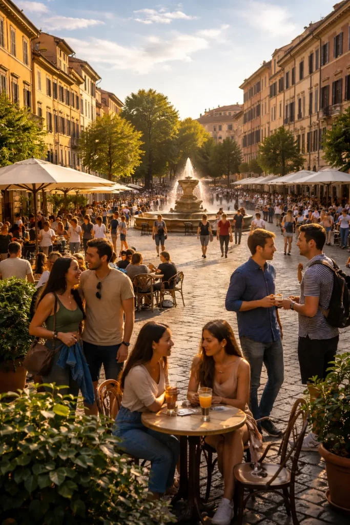 Immagine IA realistica di una piazza con persone